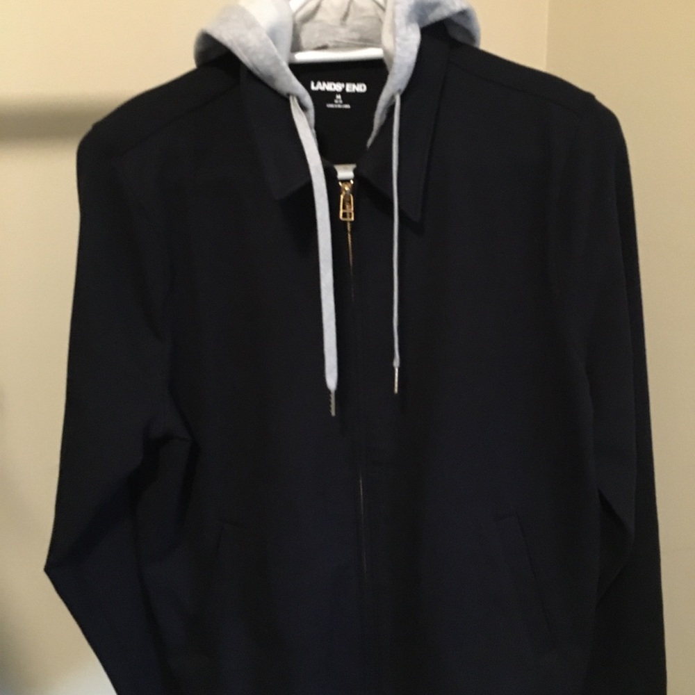 Lands End woman’s  black jacket with grey hoodie.